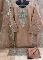 Organza Peach Traditional Wear Embroidery Work Readymade Pakistani Suit